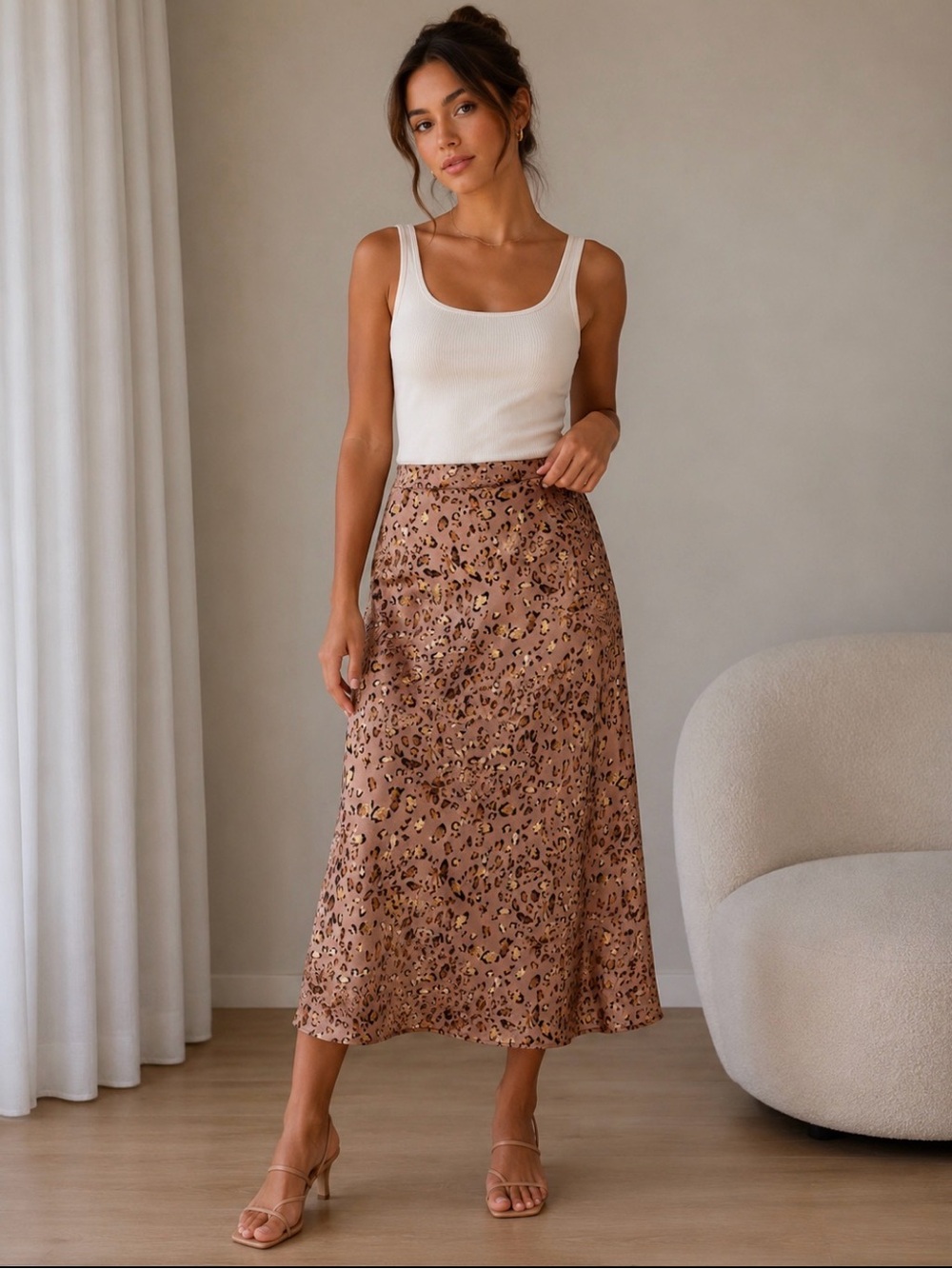 Leopard Print Maxi Skirt - Brown